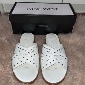Nine West White Leather ‘Clermont’ Sandals Size 6M